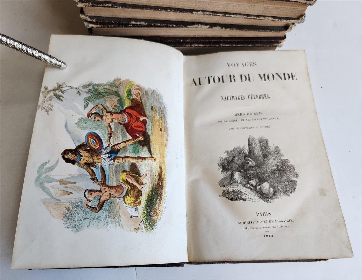 1843 TRAVELS to AMERICA CHINA INDIA 8 vols ILLUSTRATED antique in FRENCH