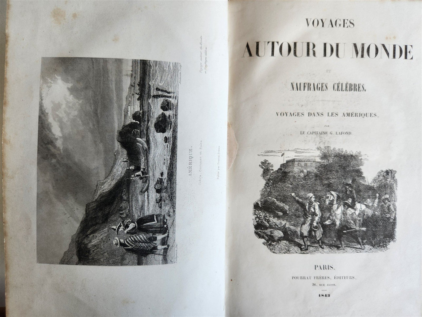1843 TRAVELS to AMERICA CHINA INDIA 8 vols ILLUSTRATED antique in FRENCH
