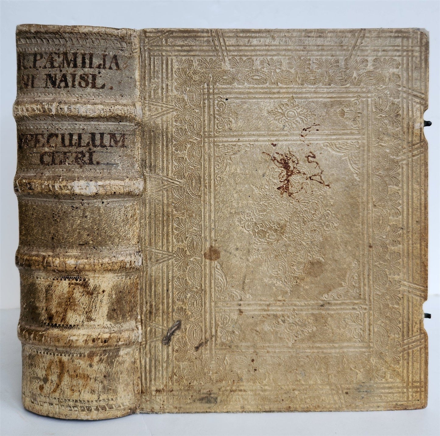 1710 THEOLOGY antique BLIND TOOLED PIGSKIN BINDING decorative