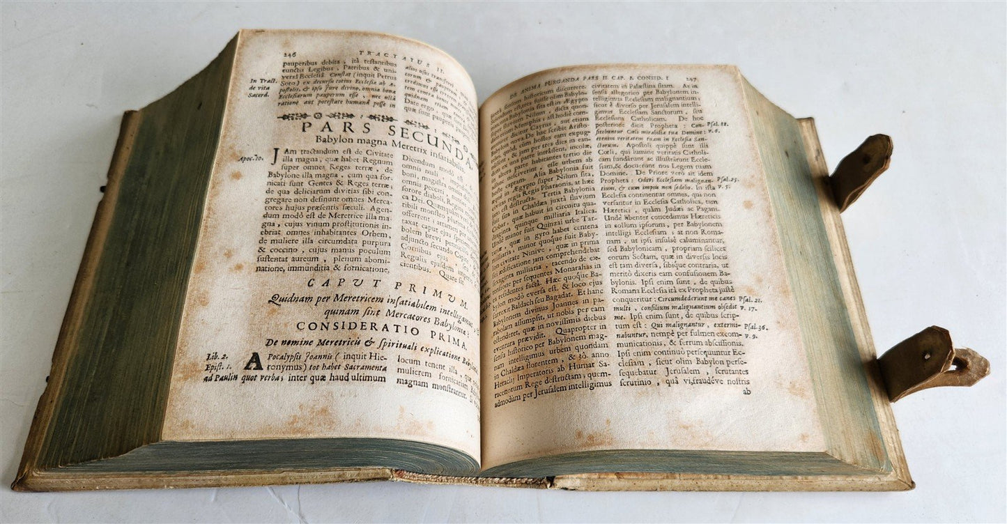 1710 THEOLOGY antique BLIND TOOLED PIGSKIN BINDING decorative