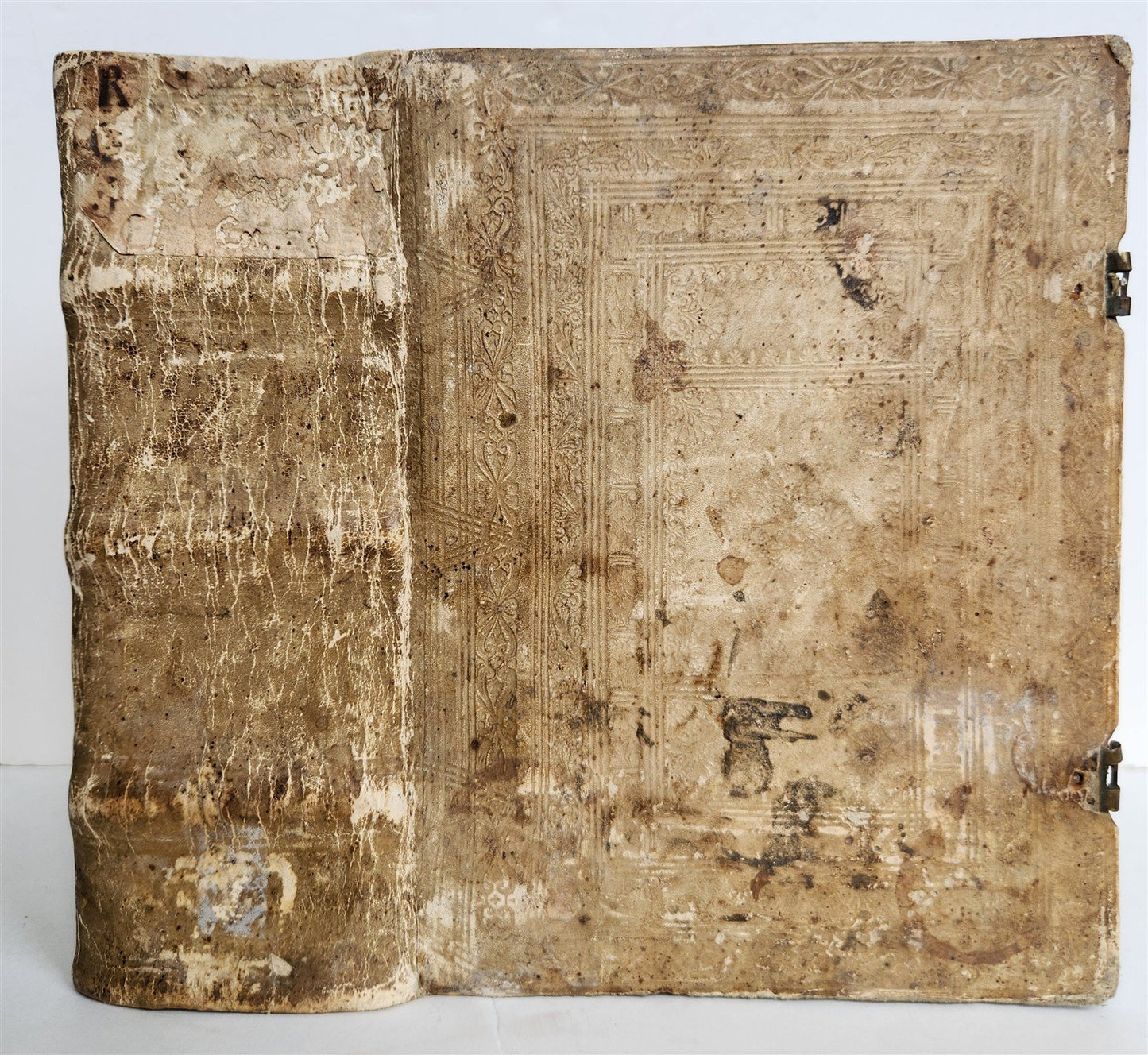 1706 THEOLOGY antique BLIND TOOLED PIGSKIN BINDING decorative