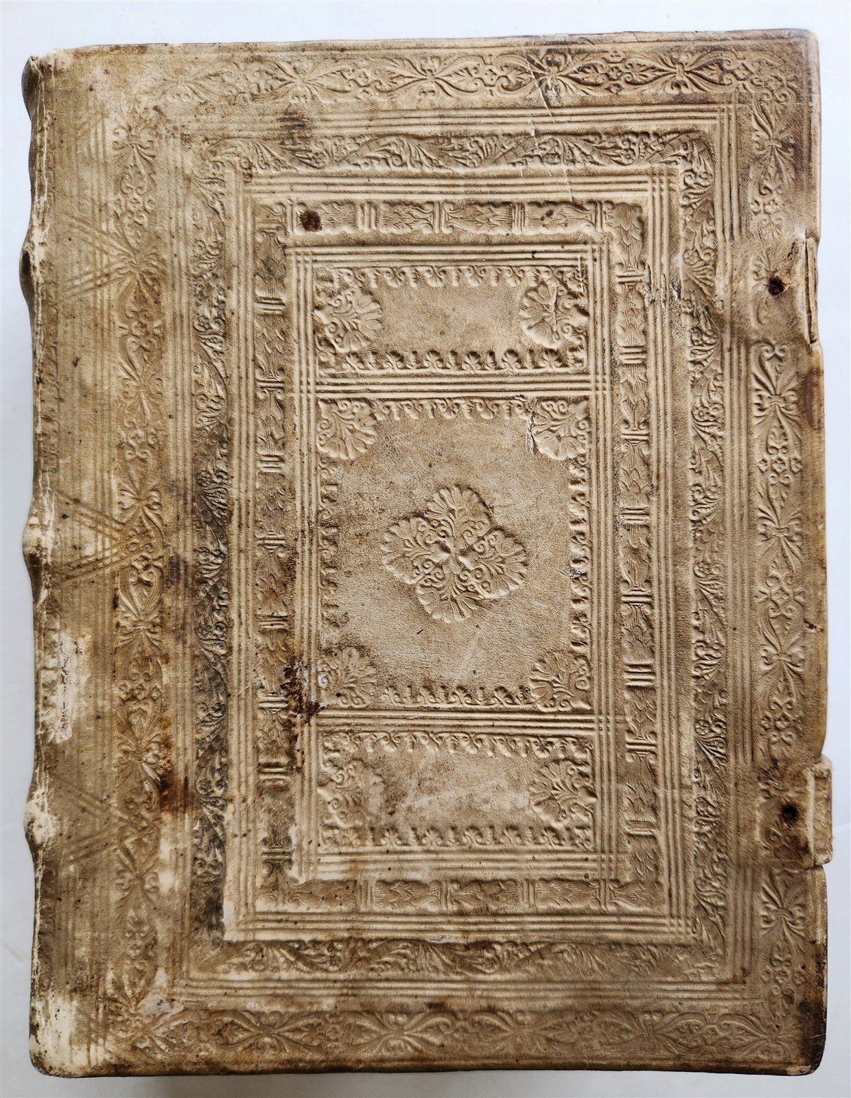 1706 THEOLOGY antique BLIND TOOLED PIGSKIN BINDING decorative