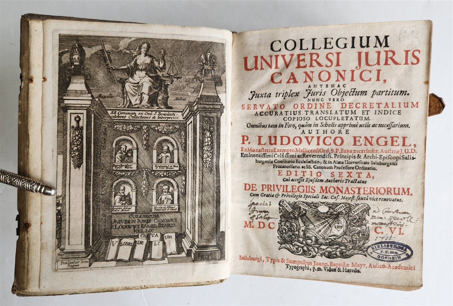 1706 THEOLOGY antique BLIND TOOLED PIGSKIN BINDING decorative