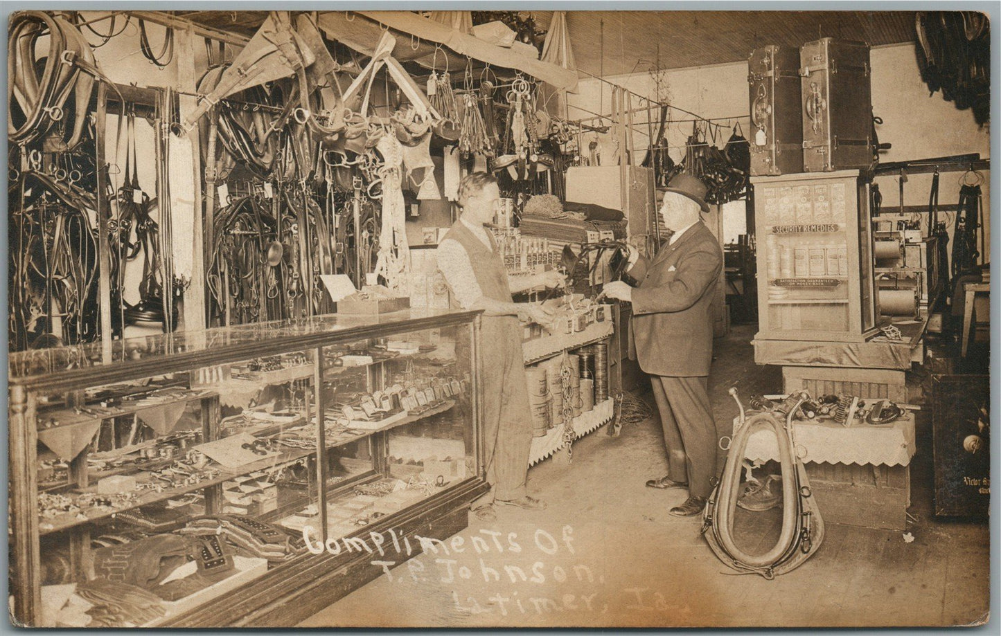 LATIMER IA T.JOHNSON GENERAL STORE INTERIOR ANTIQUE REAL PHOTO POSTCARD RPPC