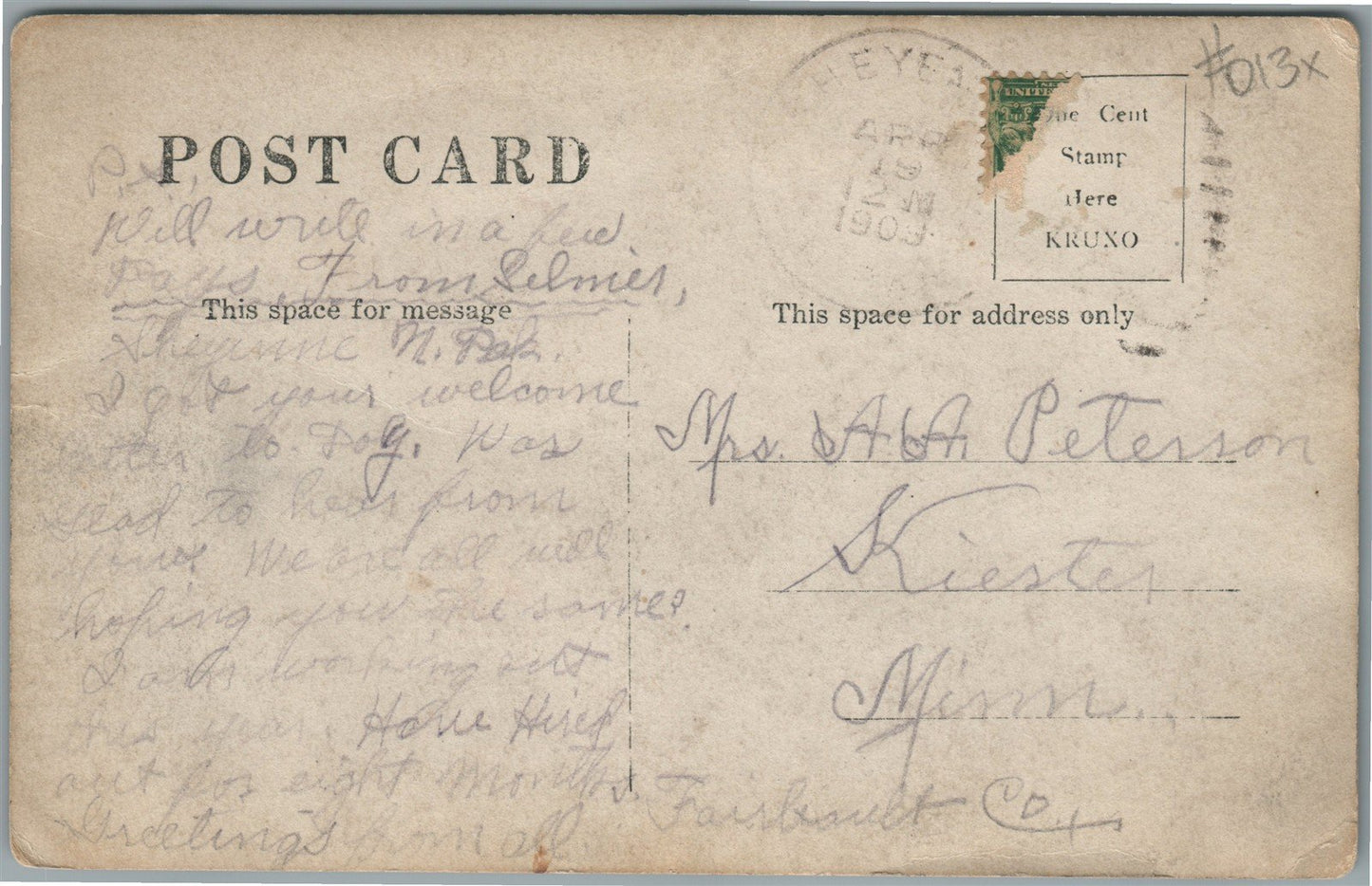 SHEYENNE ND 1907 ANTIQUE REAL PHOTO POSTCARD RPPC