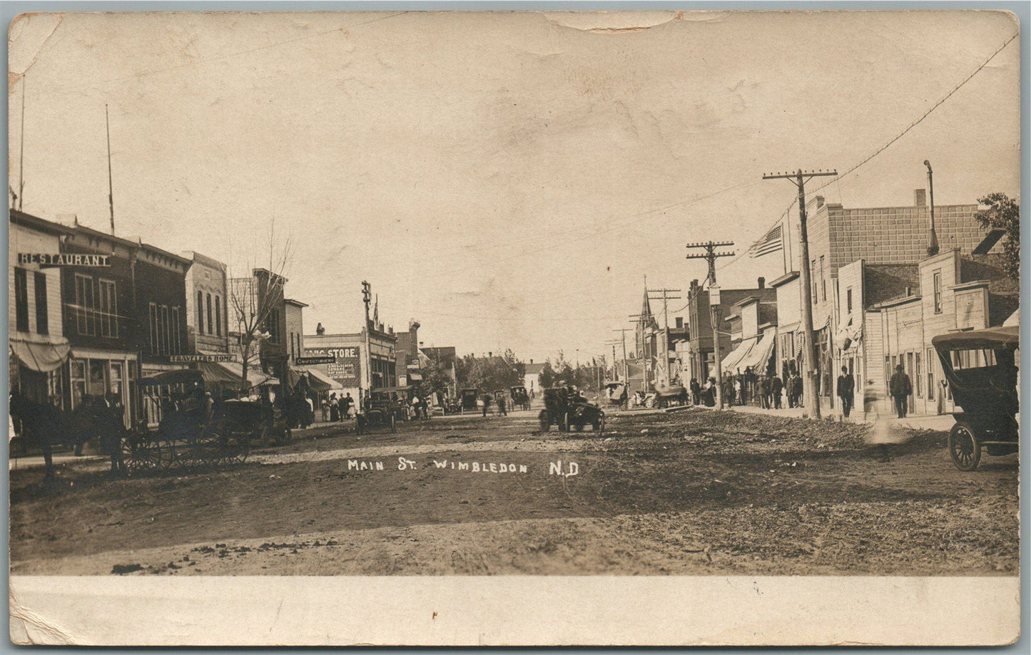 WIMBLEDON ND MAIN STREET ANTIQUE REAL PHOTO POSTCARD RPPC