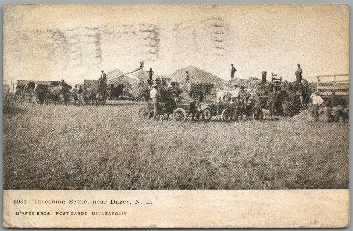 DAZEY ND THRESHING SCENE ANTIQUE POSTCARD