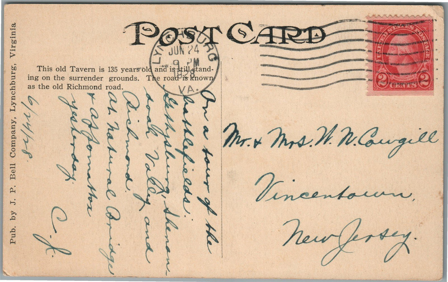 APPOMATTOX VA OLD TAVERN ANTIQUE POSTCARD
