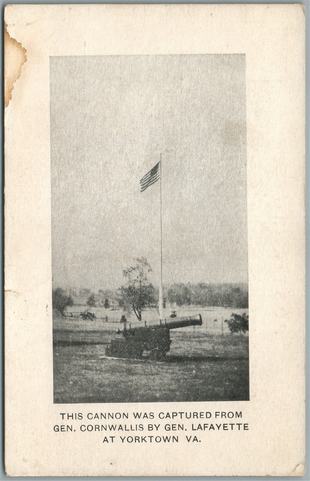 YORKTOWN VA CANNON CAPTURED FROM GEN. CORNWALLIS BY LAFAYETTE ANTIQUE POSTCARD