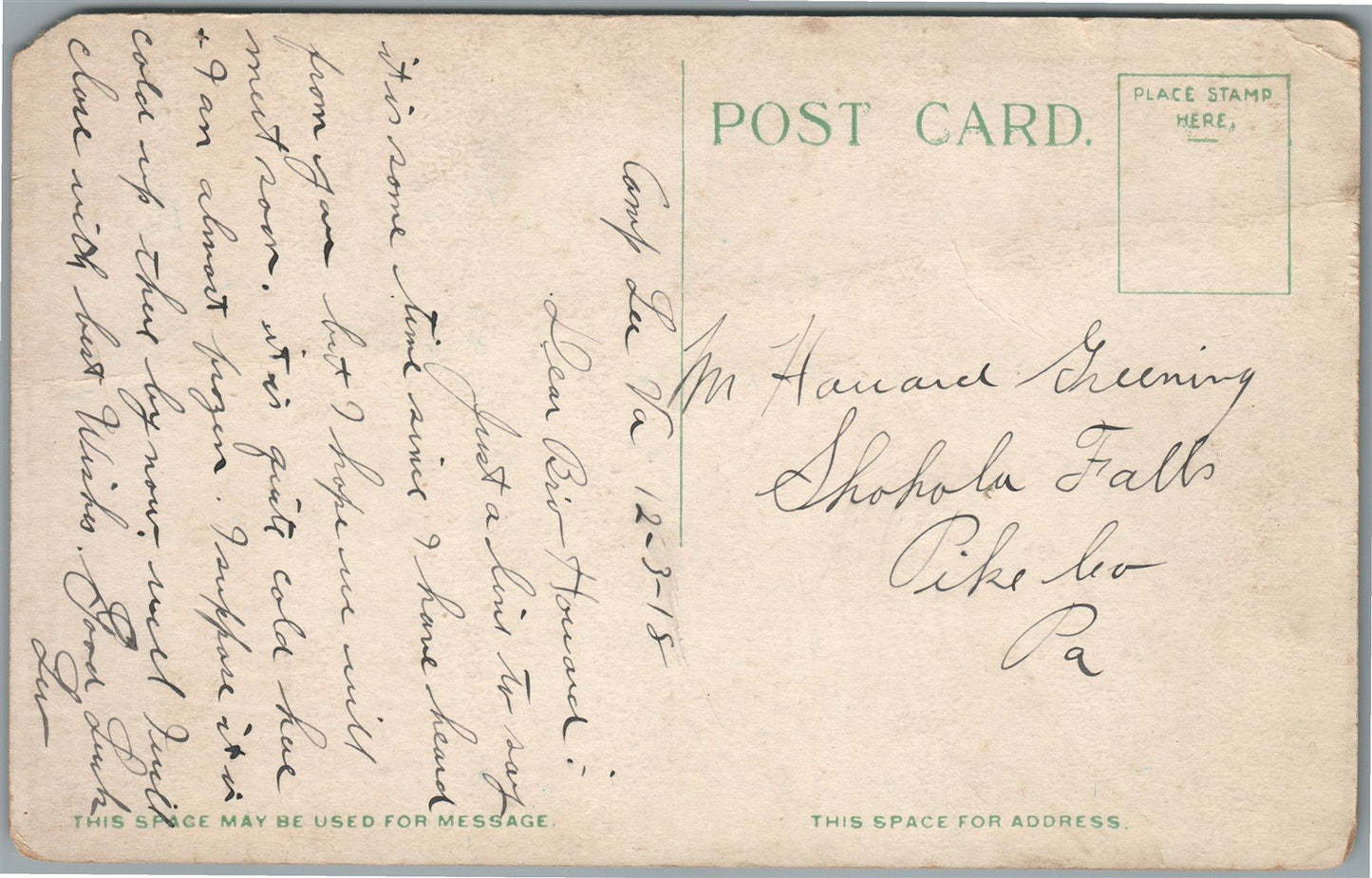 PETERSBURG VA CAMP LEE FIRE COMPANY ANTIQUE POSTCARD