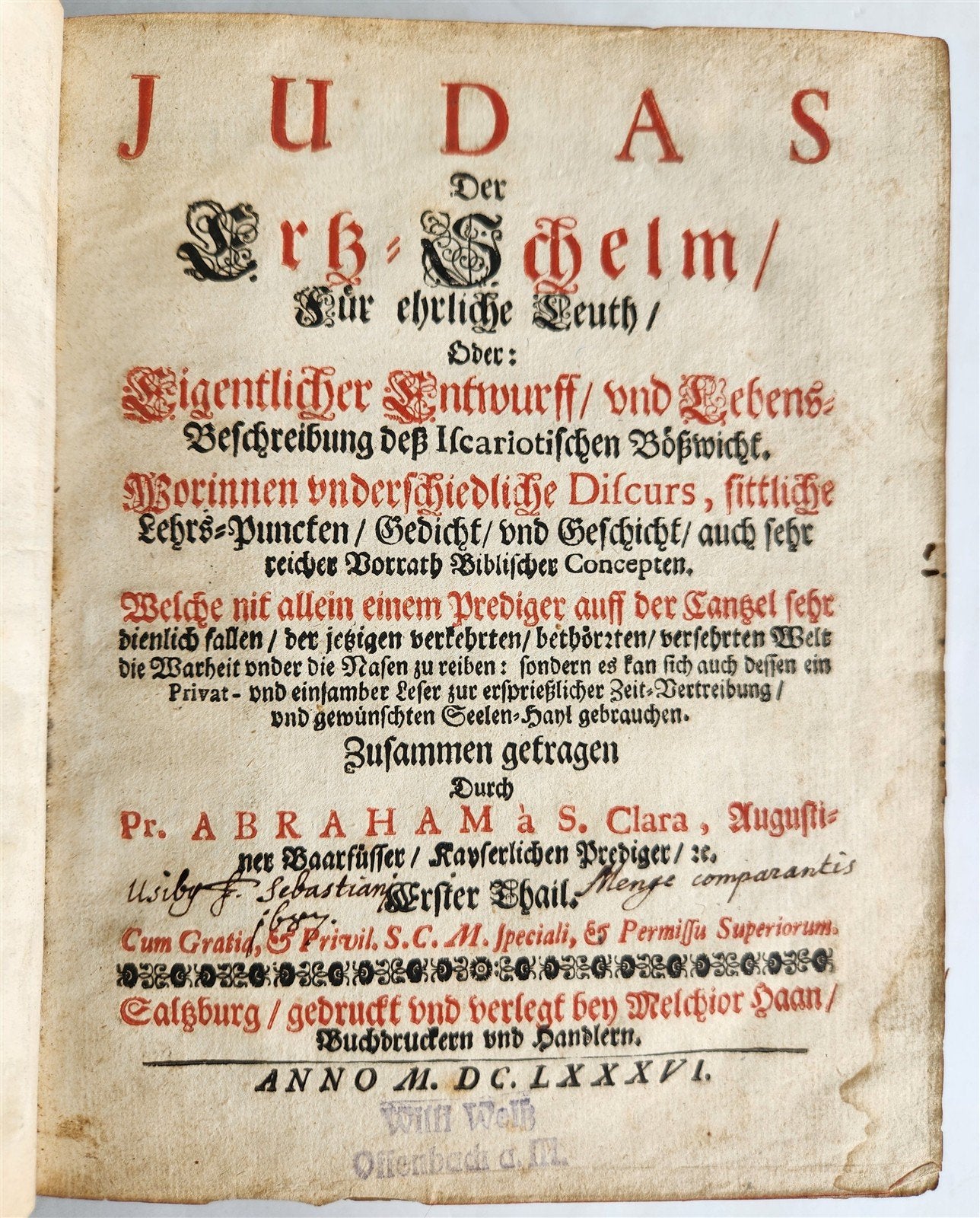 1686 JUDAS ISCARIOT BIOGRAPHY in GERMAN antique VELLUM BINDING