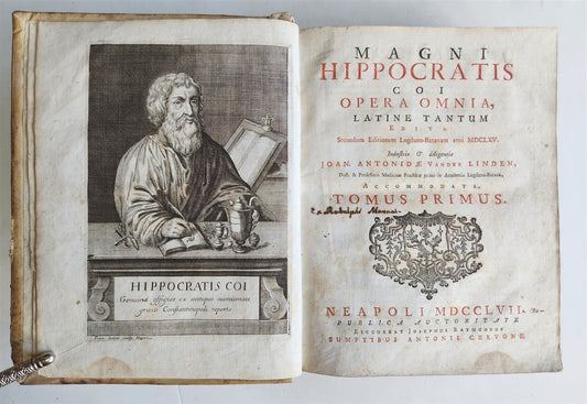 1757 HIPPOCRATES TREATISE antique MEDICAL vellum bound