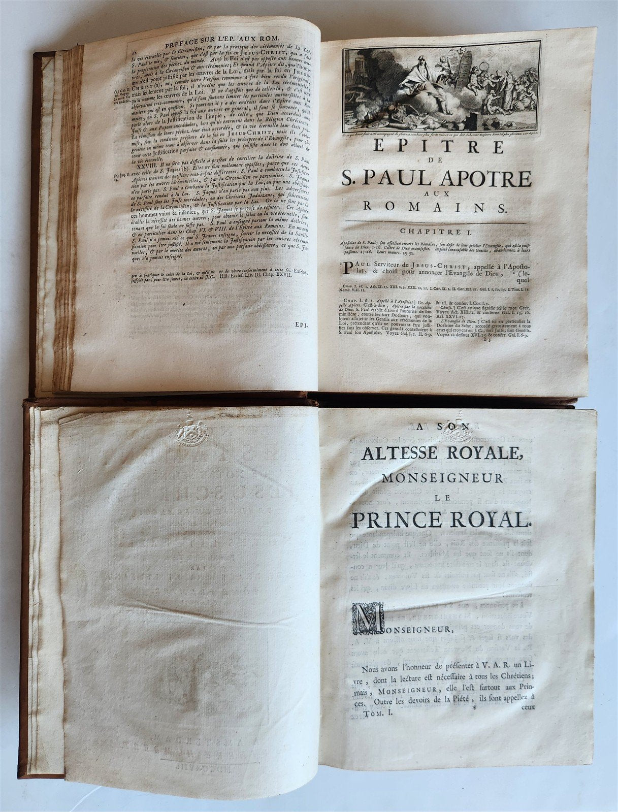1718 BIBLE in FRENCH 2 volumes NEW TESTAMENT antique ILLUSTRATED w/ MAPS