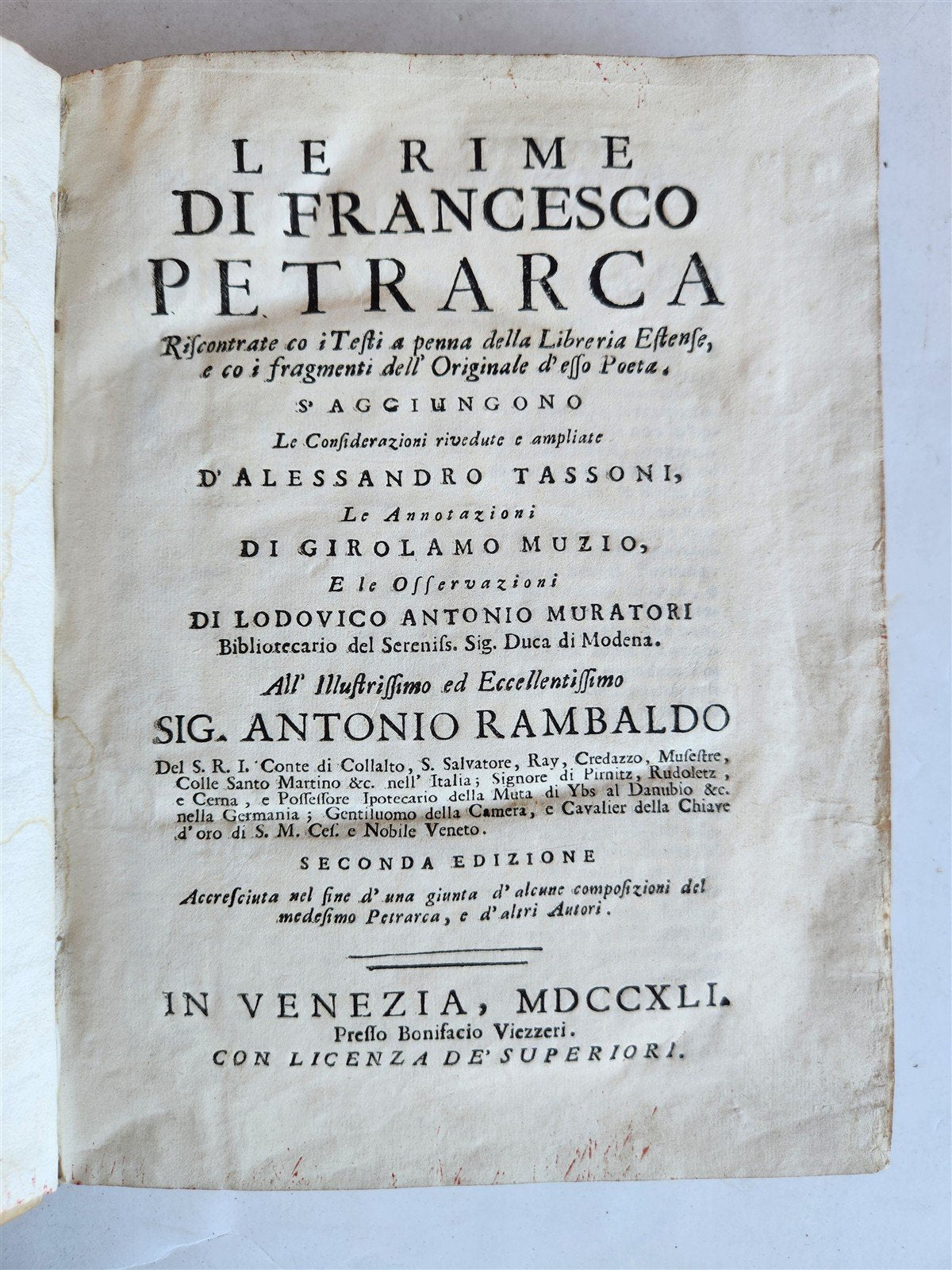 1741 FRANCESCO PETRARCA antique VELLUM BOUND
