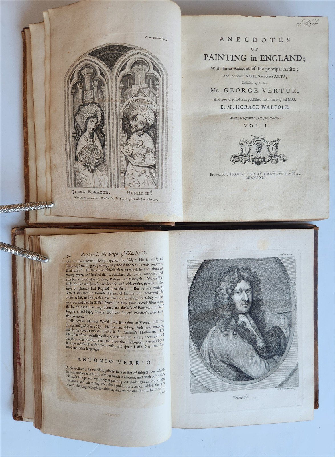 1762 ANECDOTES of PAINTING in ENGLAND antique ILLUSTRATED w/90 engravings 2 vols