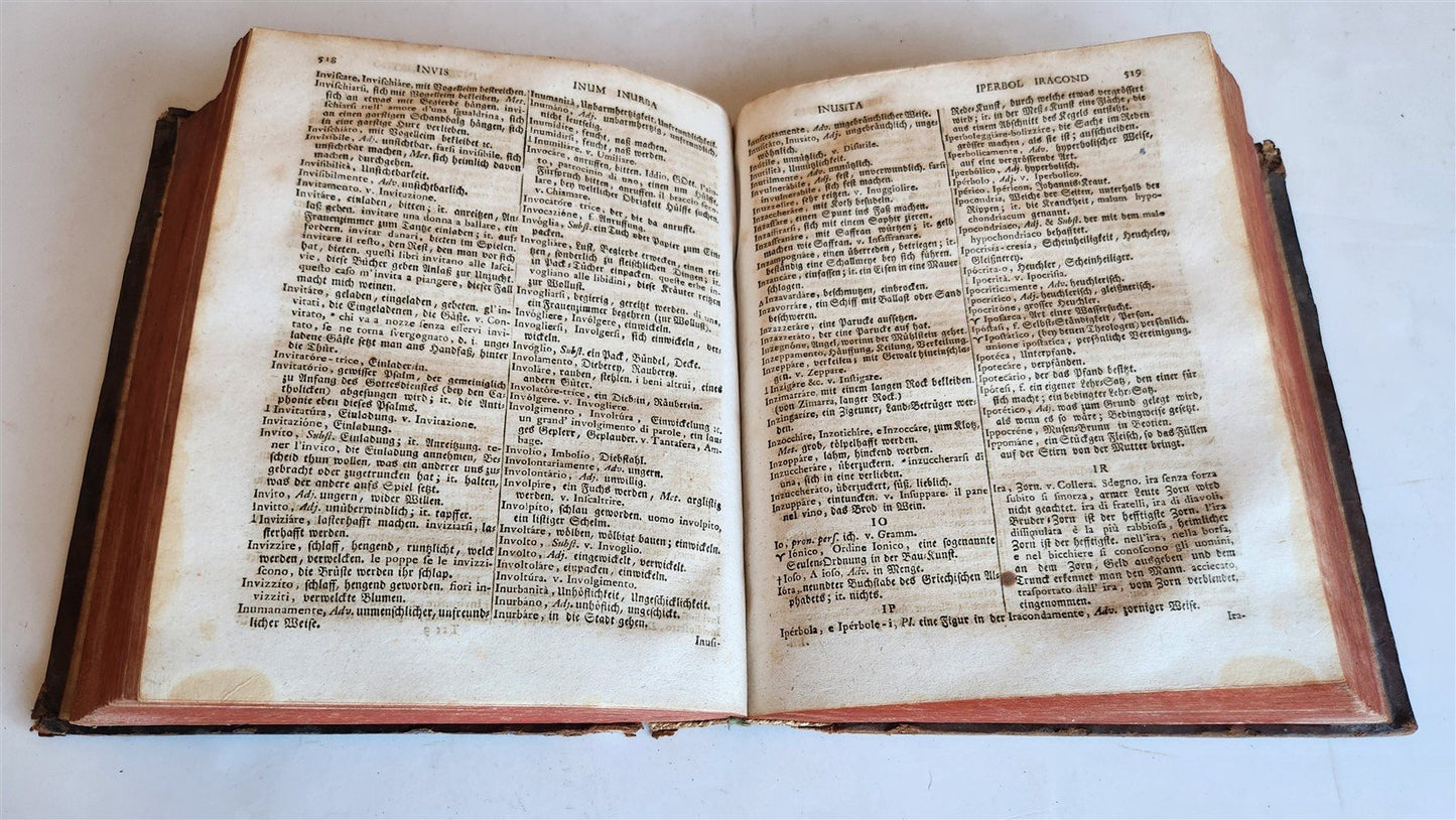 1759 ITALIAN GERMAN DICTIONARY antique Dizionario italiano-tedesco 18th CENTURY