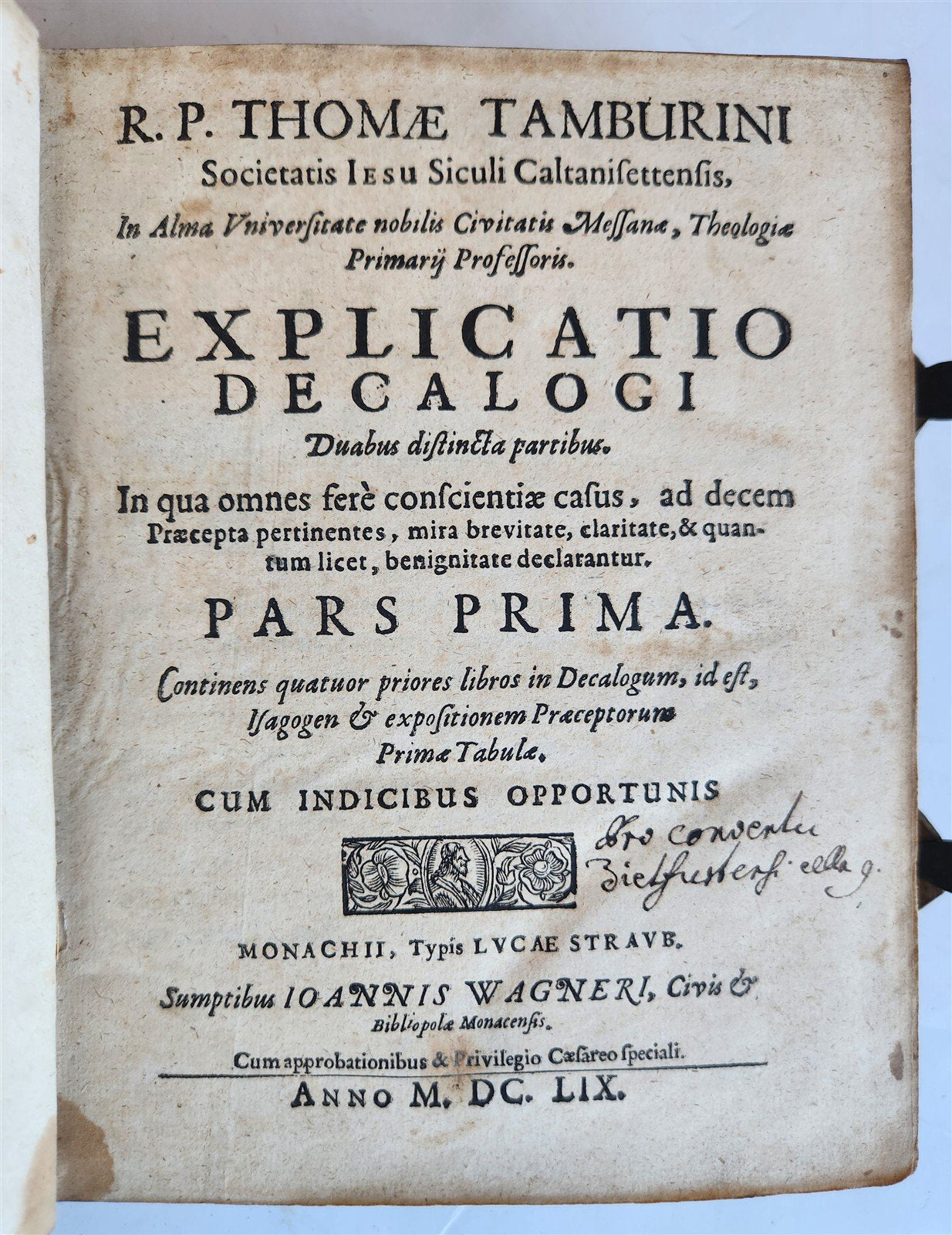 1659 JESUIT THEOLOGY by Tommaso Tamburini antique PIGSKIN over WOOD BINDING
