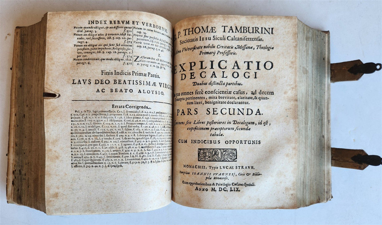 1659 JESUIT THEOLOGY by Tommaso Tamburini antique PIGSKIN over WOOD BINDING