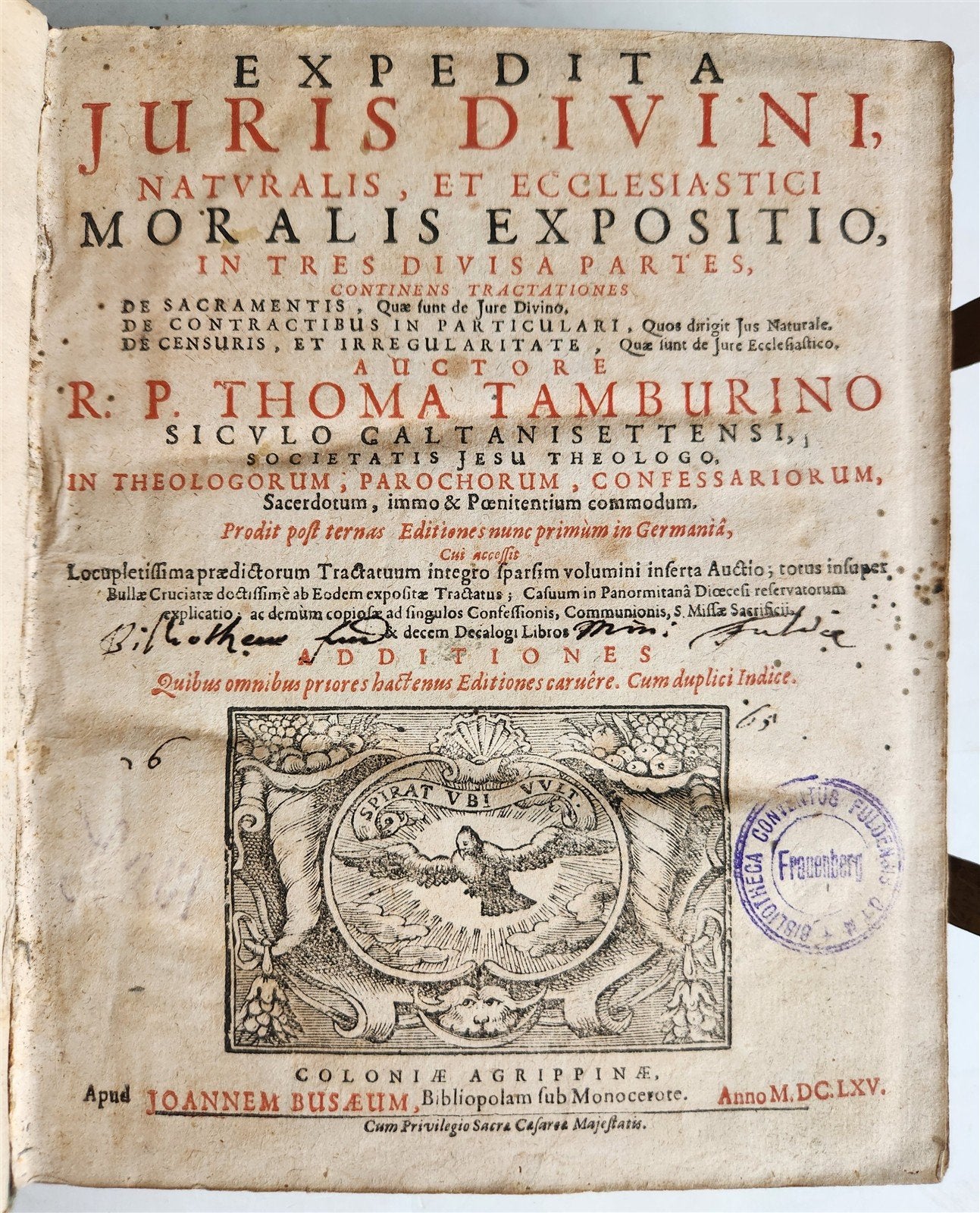1665 THEOLOGY by Tommaso Tamburini antique PERIOD BINDING PIGSKIN w/ CLASPS