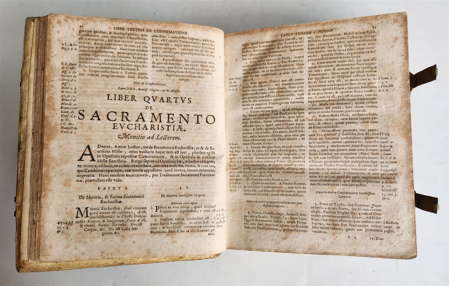 1665 THEOLOGY by Tommaso Tamburini antique PERIOD BINDING PIGSKIN w/ CLASPS