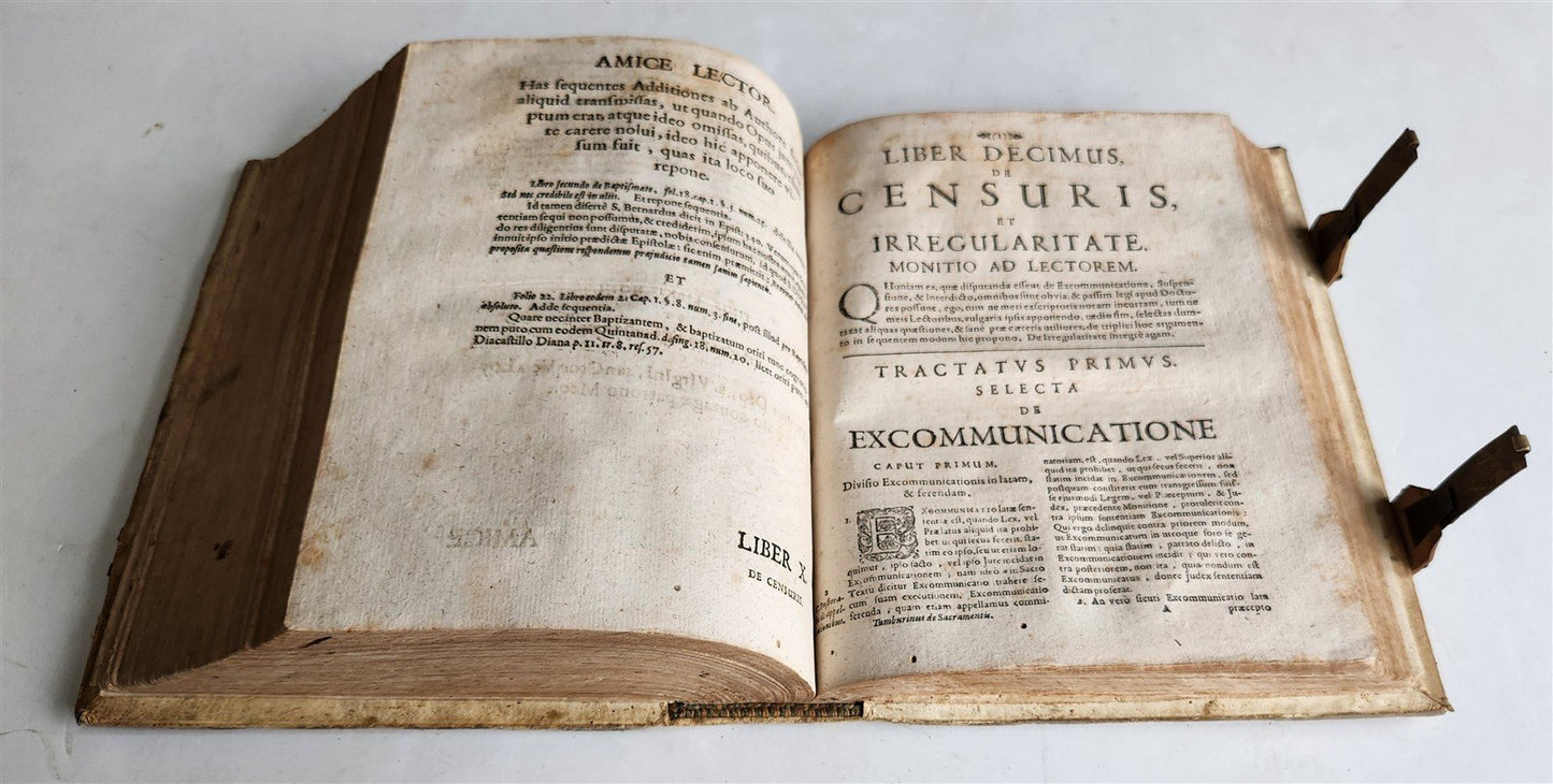 1665 THEOLOGY by Tommaso Tamburini antique PERIOD BINDING PIGSKIN w/ CLASPS