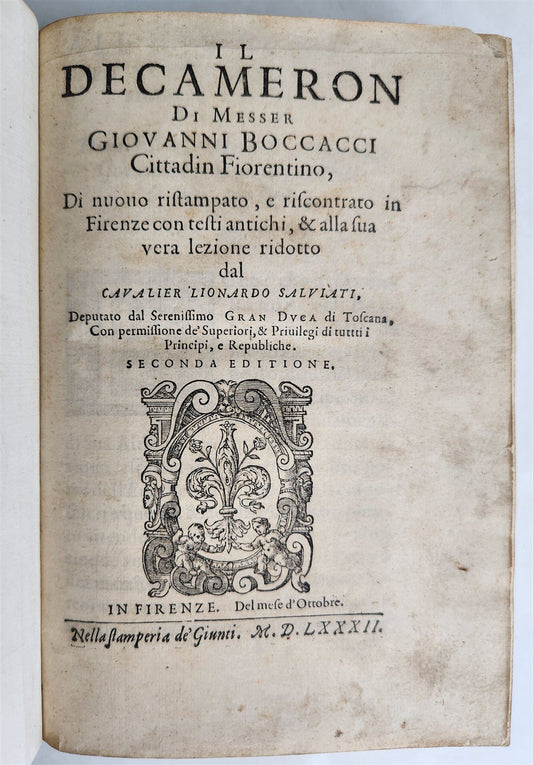 1582 DECAMERON by GIOVANI BOCCACCIO 16th CENTURY antique AMAZING BINDING