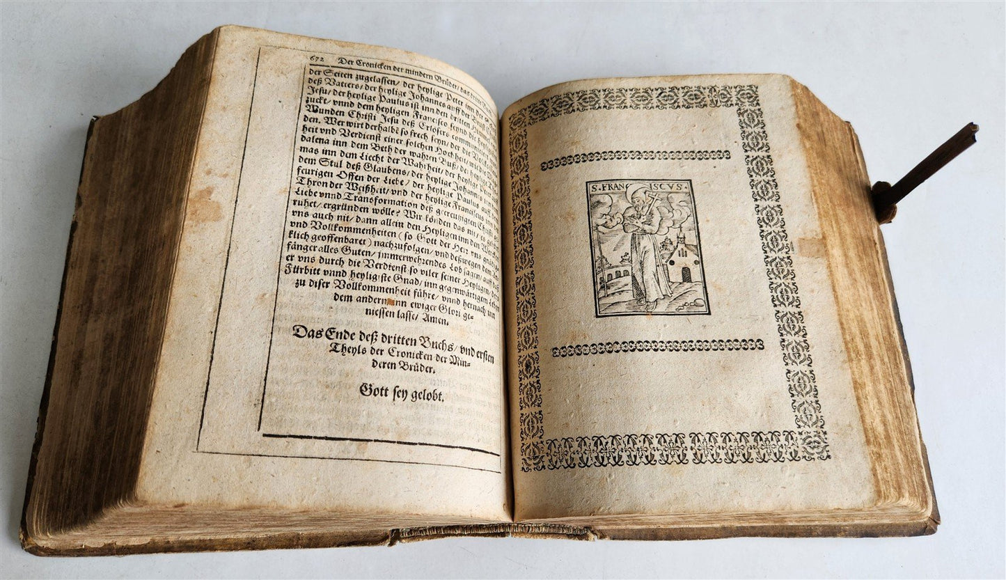 1604 HISTORY of FRANCISCAN ORDER in GERMAN by Mark of Lisbon antique PIGSKIN
