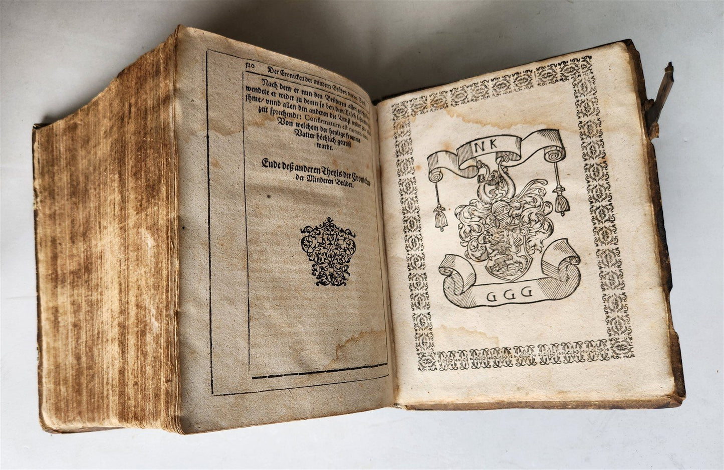 1604 HISTORY of FRANCISCAN ORDER in GERMAN by Mark of Lisbon antique PIGSKIN