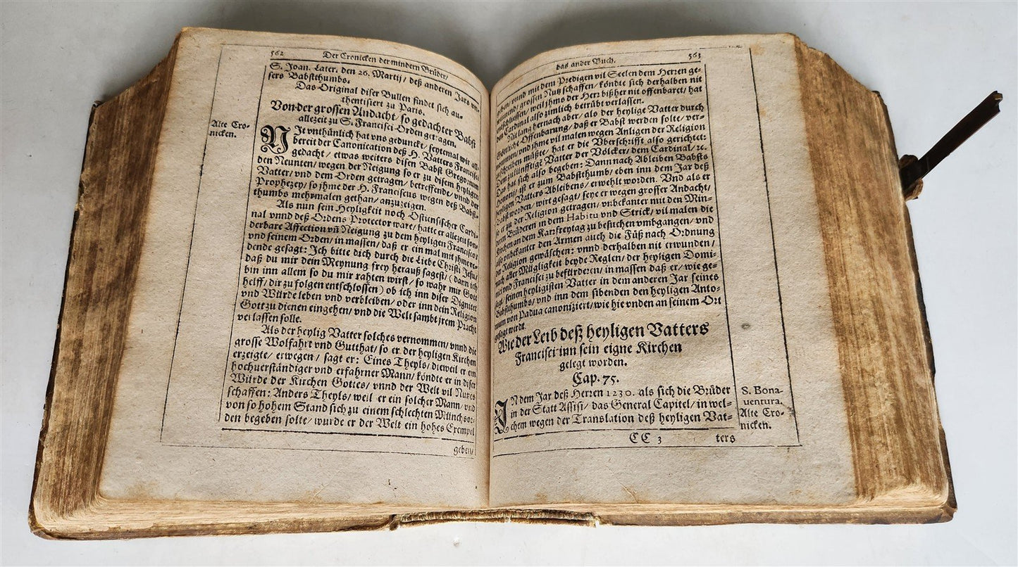 1604 HISTORY of FRANCISCAN ORDER in GERMAN by Mark of Lisbon antique PIGSKIN