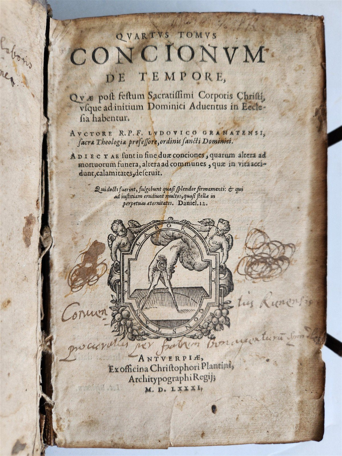 1581 SERMONS in LATIN Concionum de tempore antique PIGSKIN BINDING w/ CLASPS