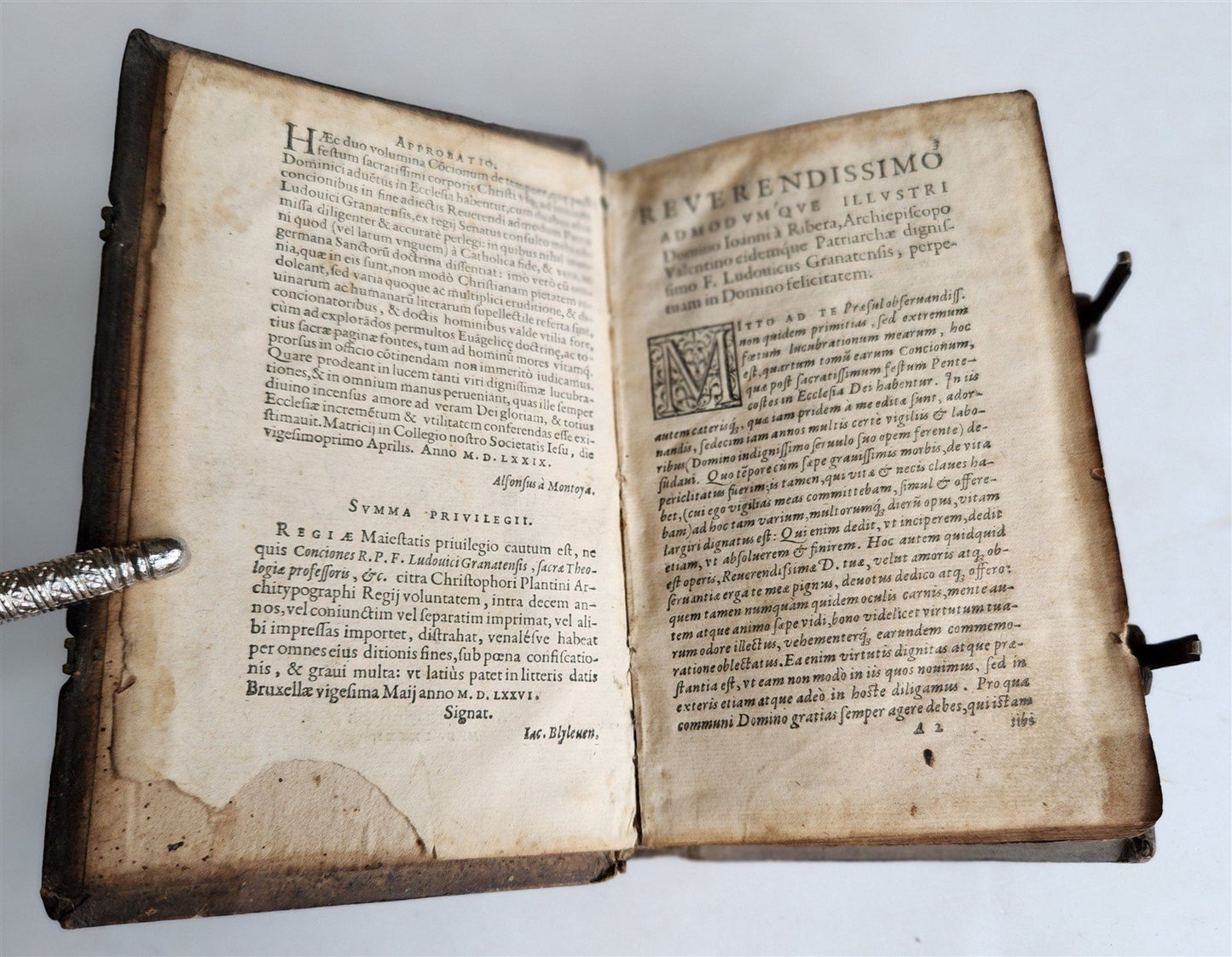 1581 SERMONS in LATIN Concionum de tempore antique PIGSKIN BINDING w/ CLASPS