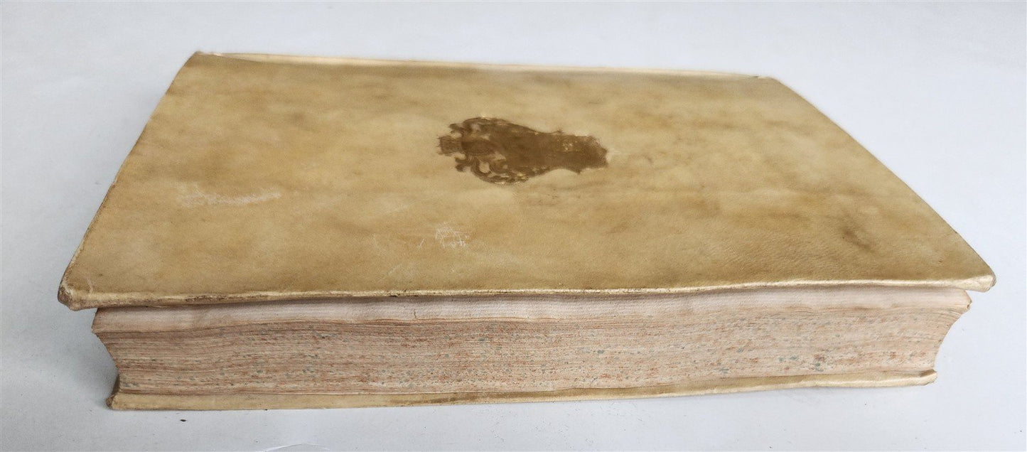 1658 LIFE of BASIL the GREAT antique VELLUM BINDING w/ COAT of ARMS provenance