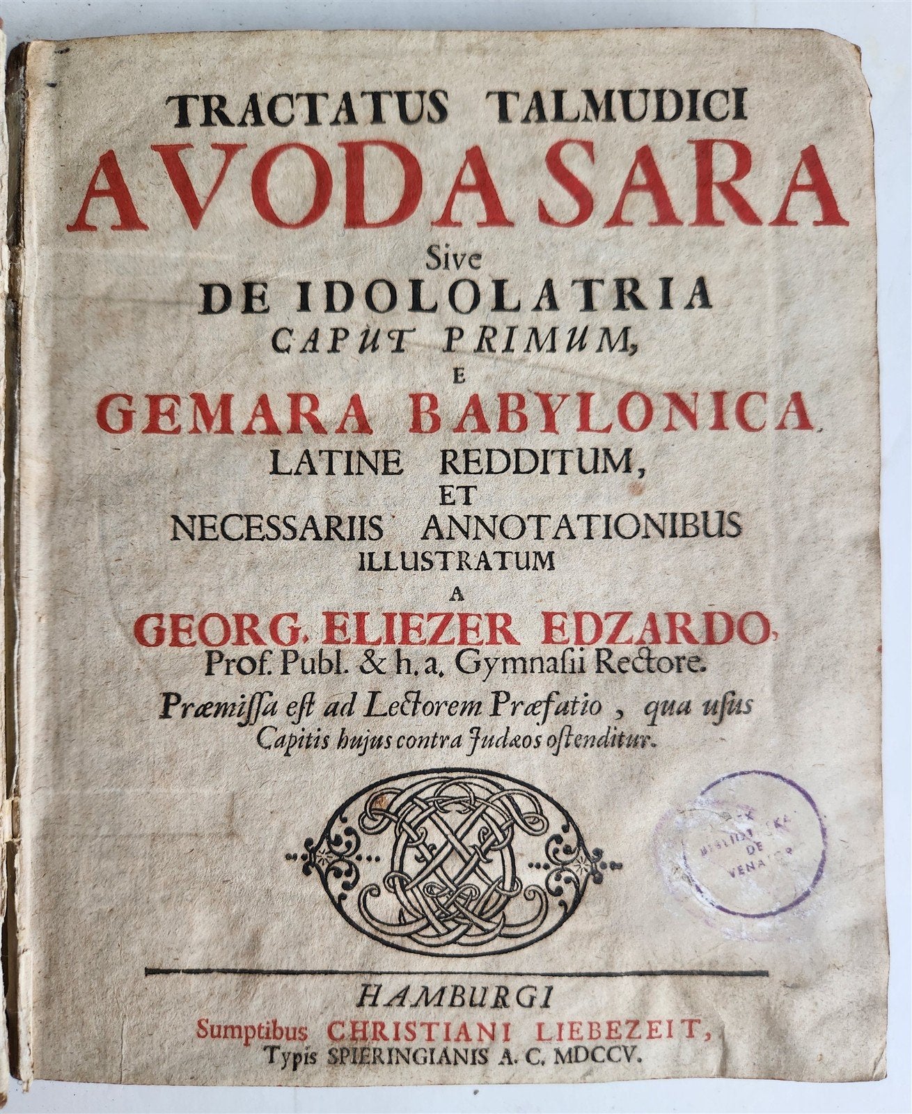 1705 JUDAICA antique on Mishnah tractate Avoda Sara deals with idolatry