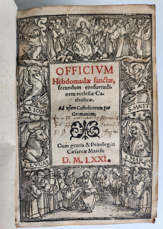 1571 LITURGY ILLUSTRATED Office of Holy Week antique ORIGINAL 16th CENT. BINDING