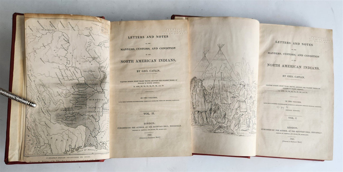 1841 MANNERS & CUSTOMS of NORTH AMERICAN INDIANS antique 2 VOLS ILLUSTRATED