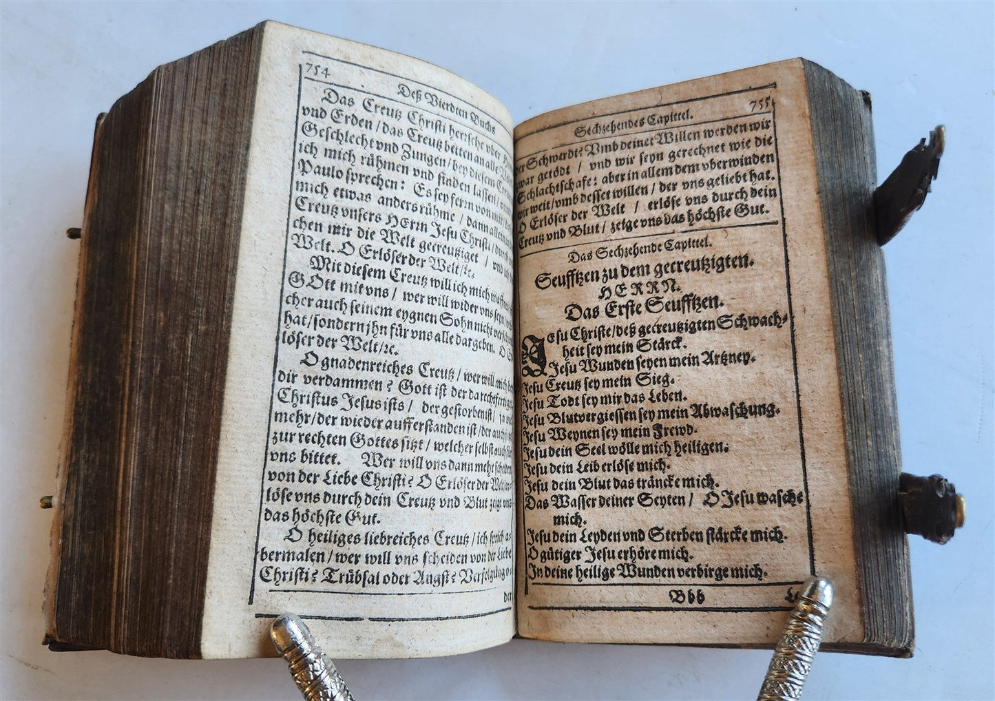 1650 PRAYER BOOK Vogler ILLUSTRATED antique DECORATIVE PIGSKIN BINDING w/ CLASPS