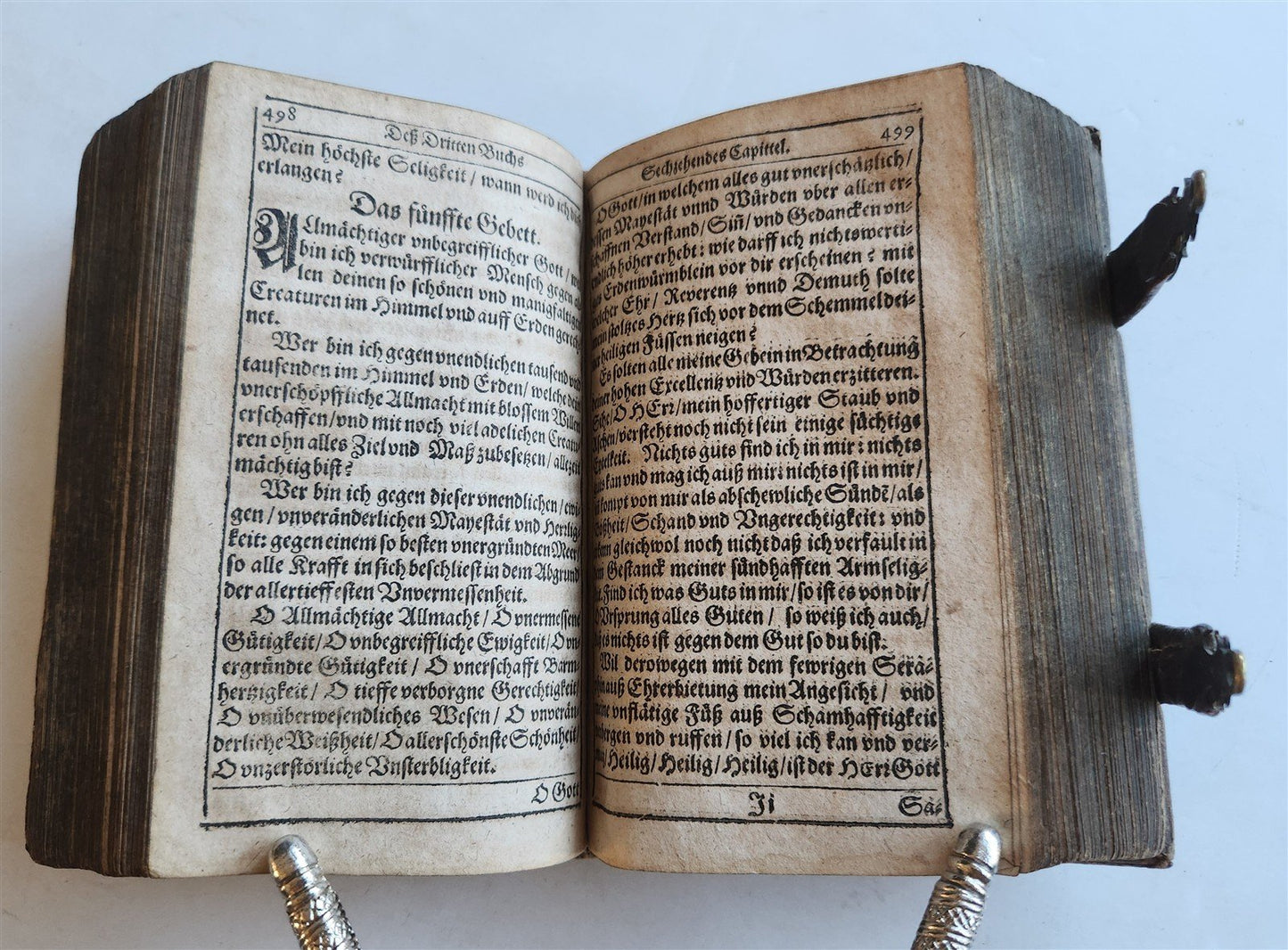 1650 PRAYER BOOK Vogler ILLUSTRATED antique DECORATIVE PIGSKIN BINDING w/ CLASPS