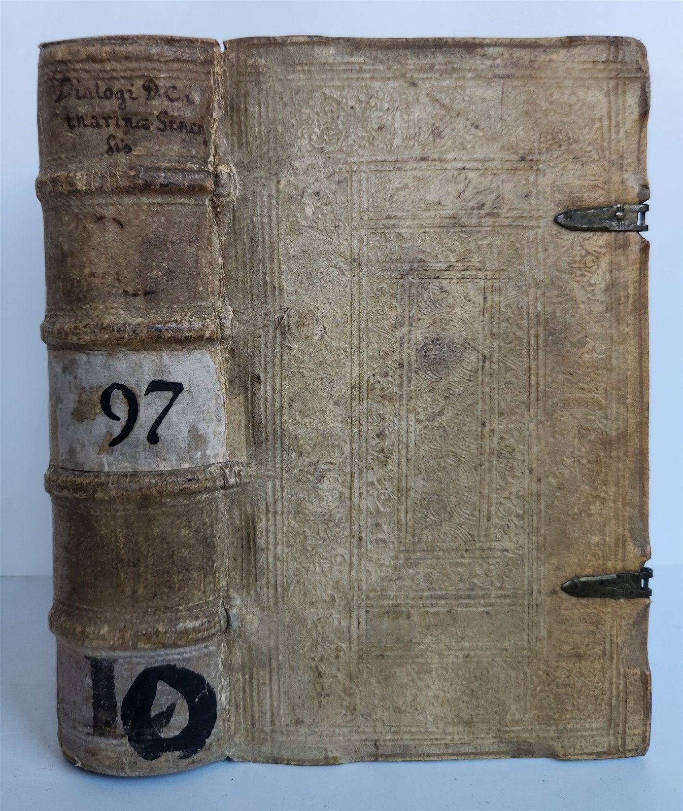 1583 CATHERINA of SIENA ITALIAN MYSTIC antique AMAZING PIGSKIN BINDING w/CLASPS
