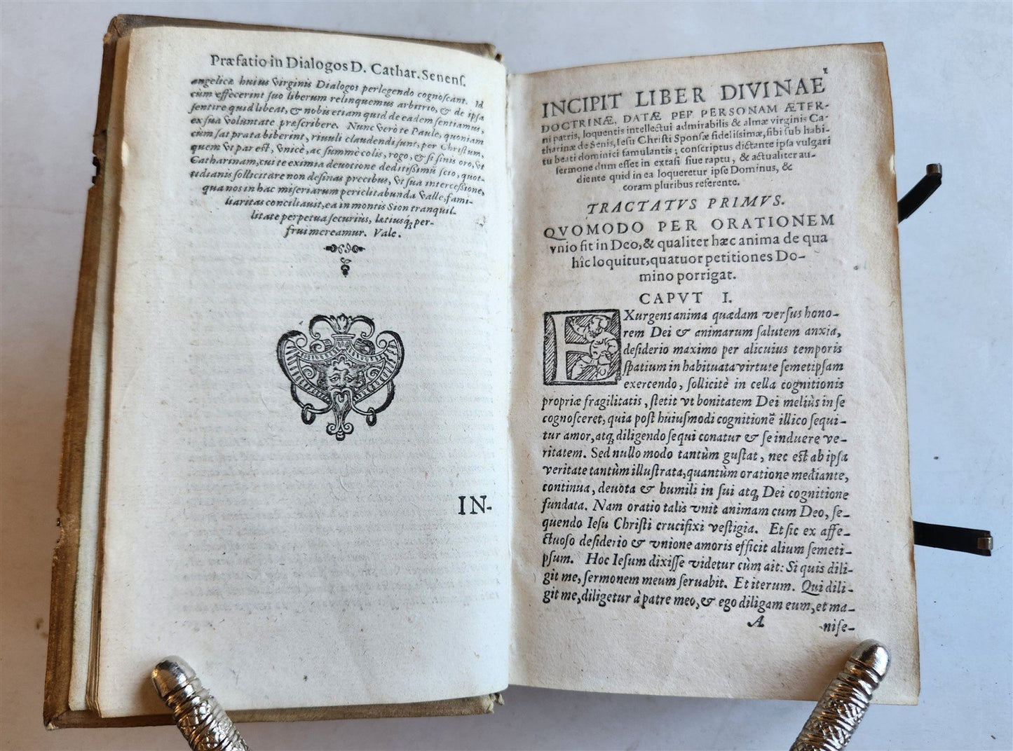 1583 CATHERINA of SIENA ITALIAN MYSTIC antique AMAZING PIGSKIN BINDING w/CLASPS