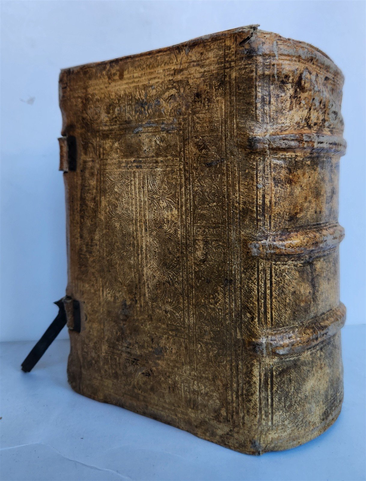 1567 CATECHISMUS ROMANUS antique PIGSKIN over WOOD BINDING 16th CENTURY
