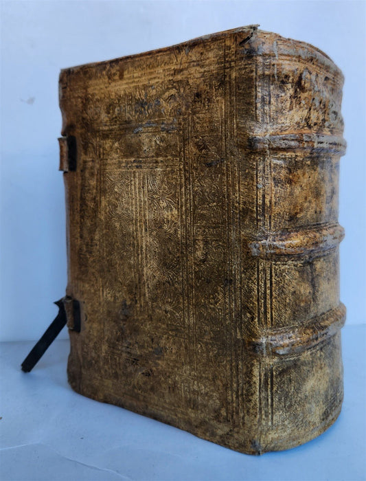 1567 CATECHISMUS ROMANUS antique PIGSKIN over WOOD BINDING 16th CENTURY