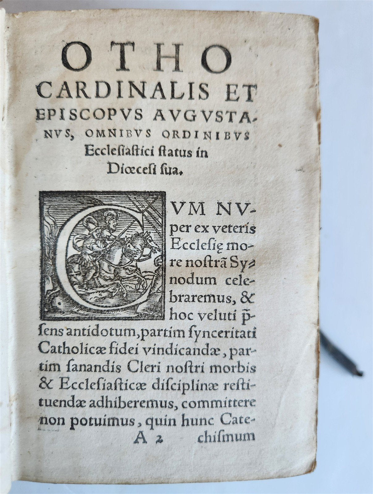 1567 CATECHISMUS ROMANUS antique PIGSKIN over WOOD BINDING 16th CENTURY