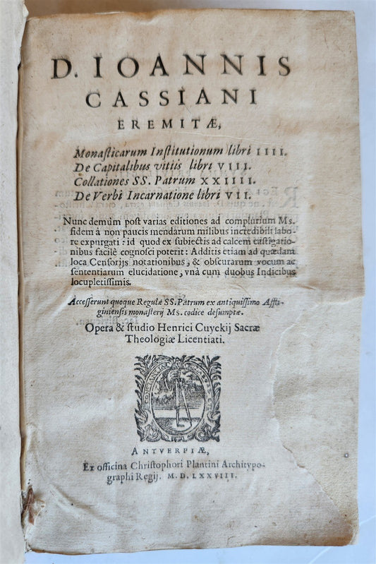 1578 WORK by JOHN CASSIAN antique VELLUM 16th CENTURY Monasticarum institutionum