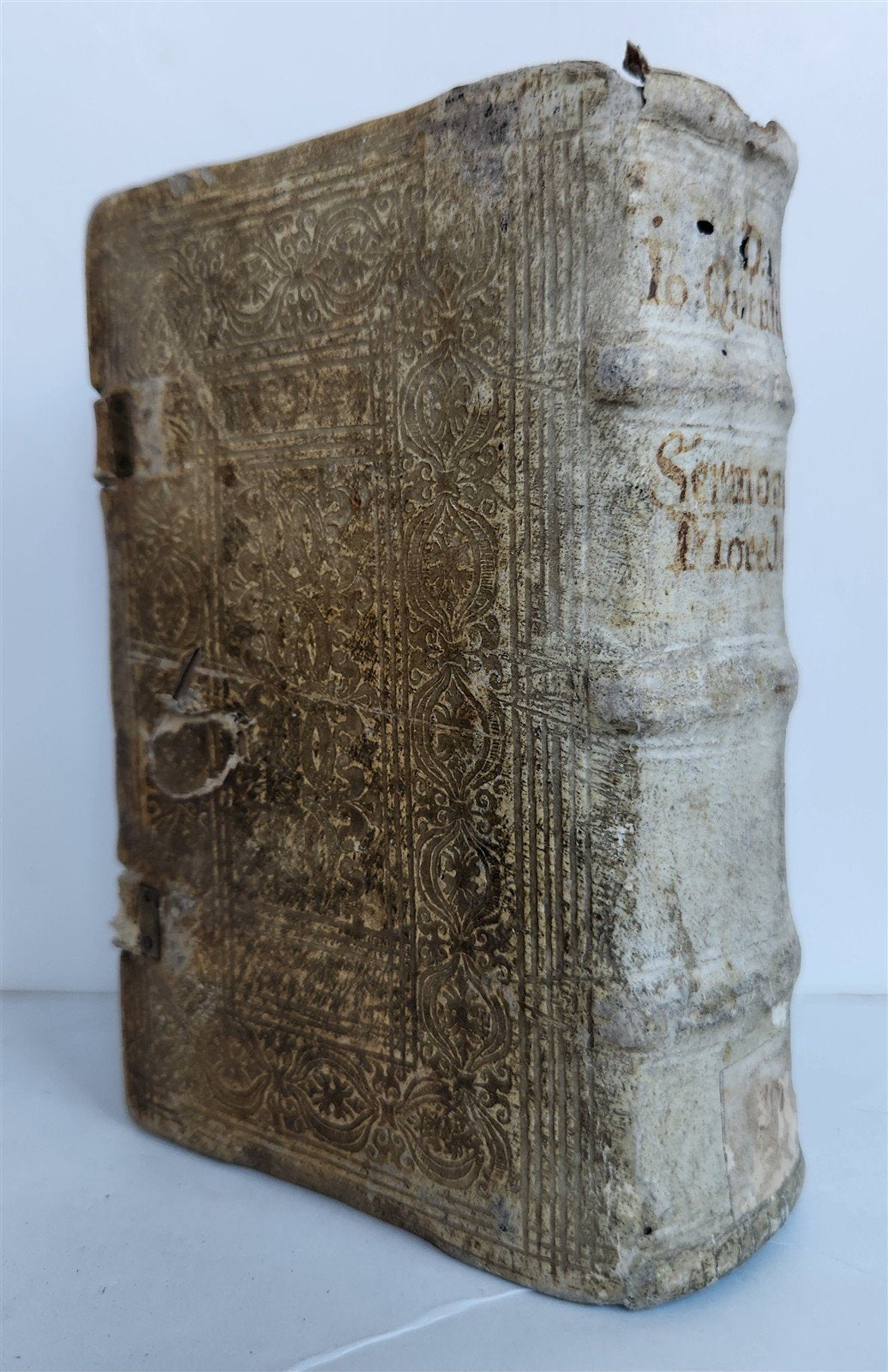 1608 SERMONS by JEAN QUINTIN antique PIGSKIN over WOOD BINDING