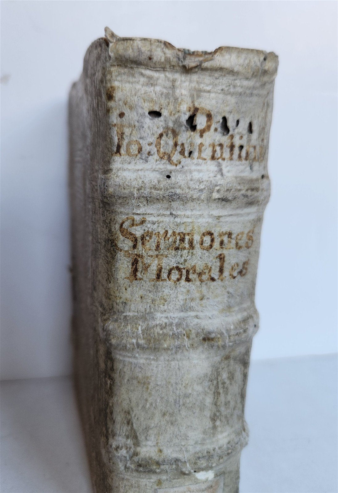 1608 SERMONS by JEAN QUINTIN antique PIGSKIN over WOOD BINDING