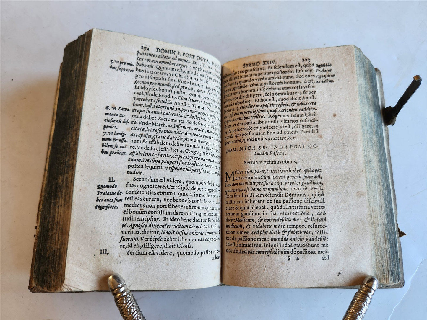 1608 SERMONS by JEAN QUINTIN antique PIGSKIN over WOOD BINDING