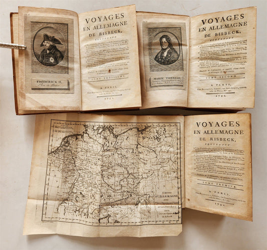 1792 TRAVELS TO GERMANY by RISBECK 3 VOLS antique Voyages en Allemagne w/ MAP