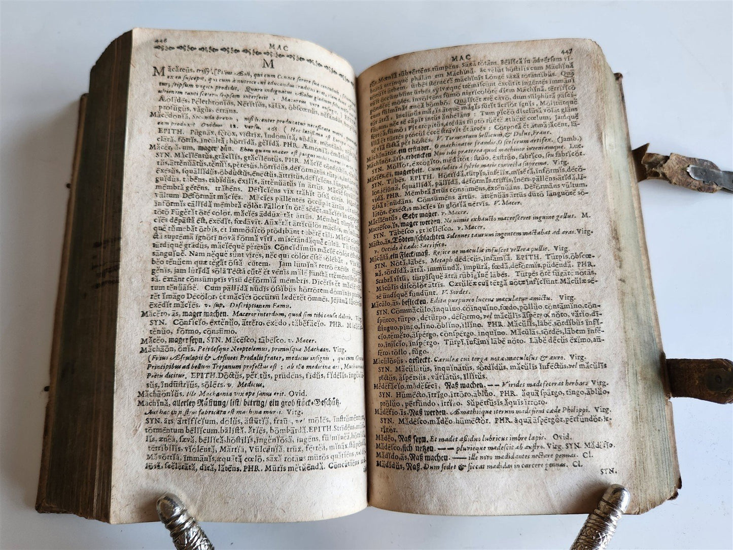 1691 Gradus ad Parnassum antique decorative PIGSKIN BINDING poetical dictionary