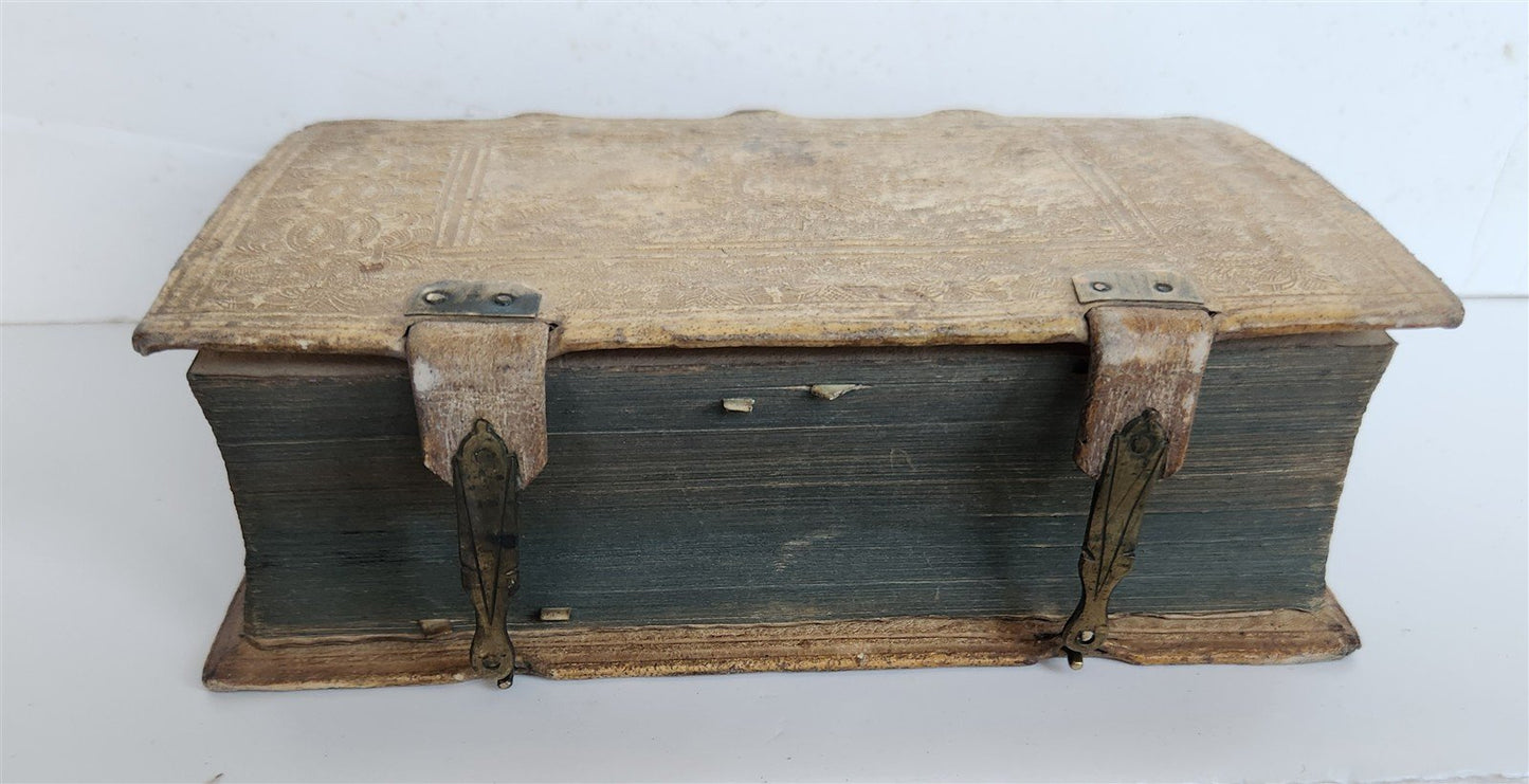 1664 COUNCIL OF TRENT antique decorative PIGSKIN over WOOD BINDING w/ CLASPS