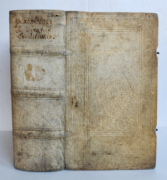1680 ART & SCIENCE ENCYCLOPEDIA antique decorative PIGSKIN BINDING w/ CLASPS